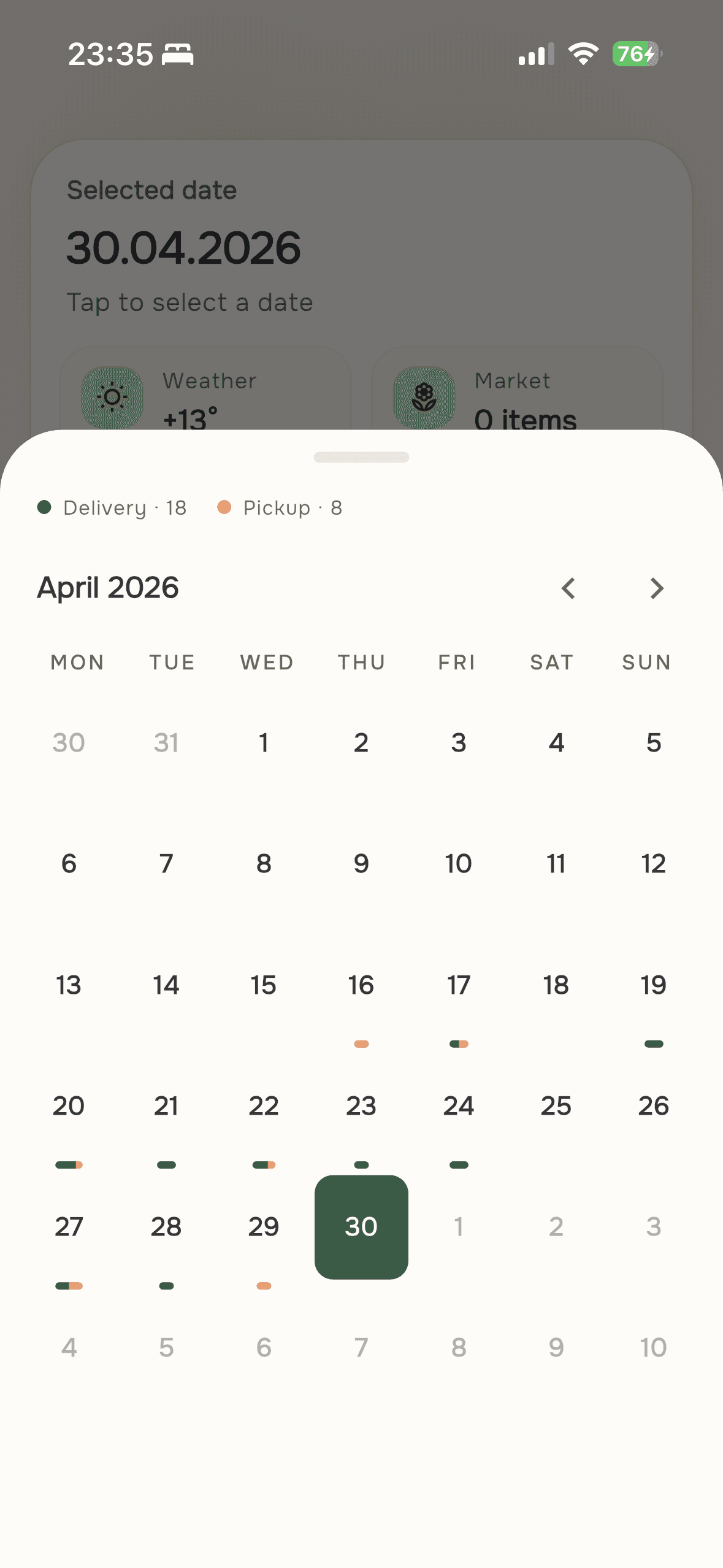 Floraboard florist app monthly production calendar