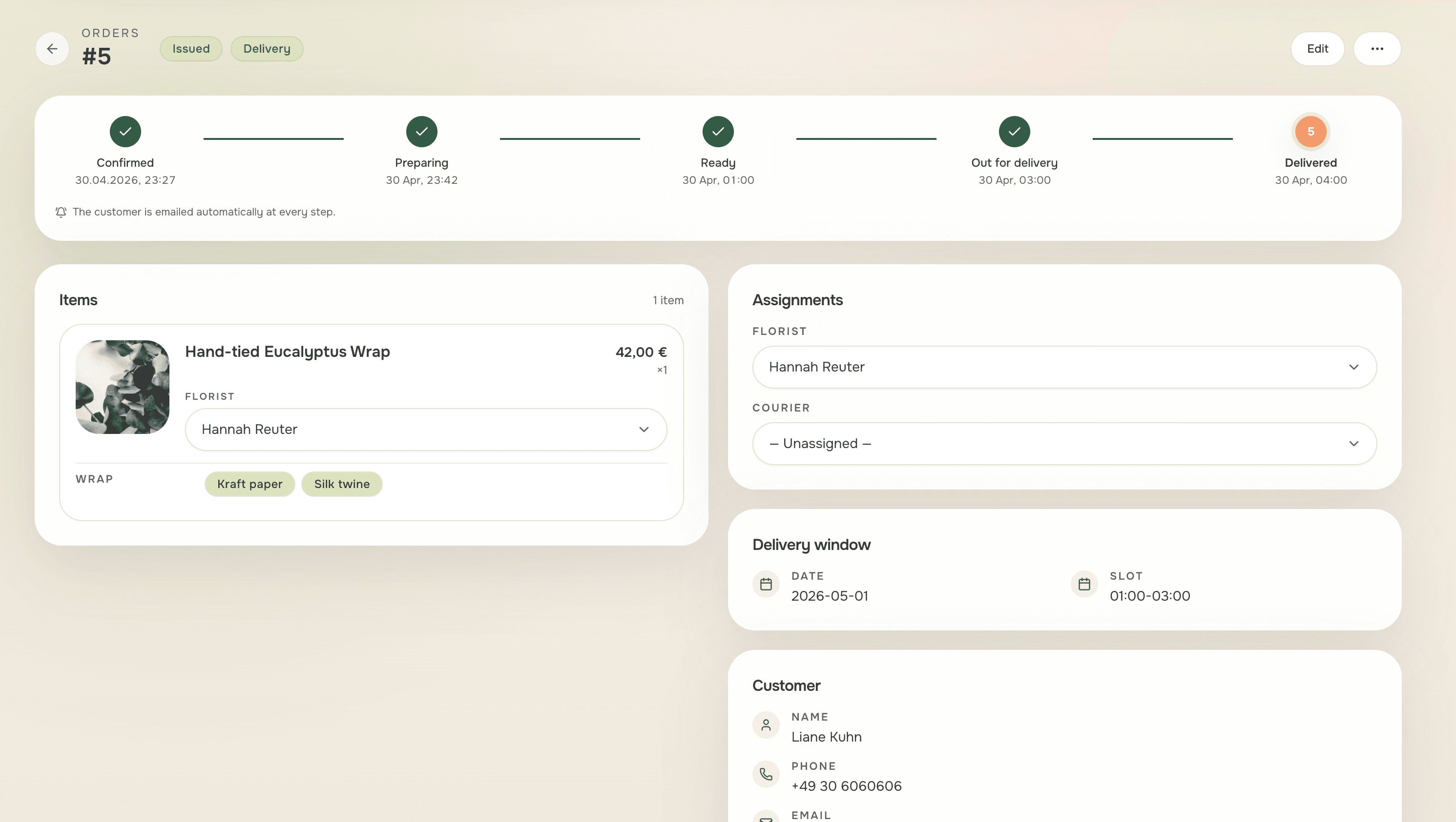 Floraboard flower shop orders dashboard