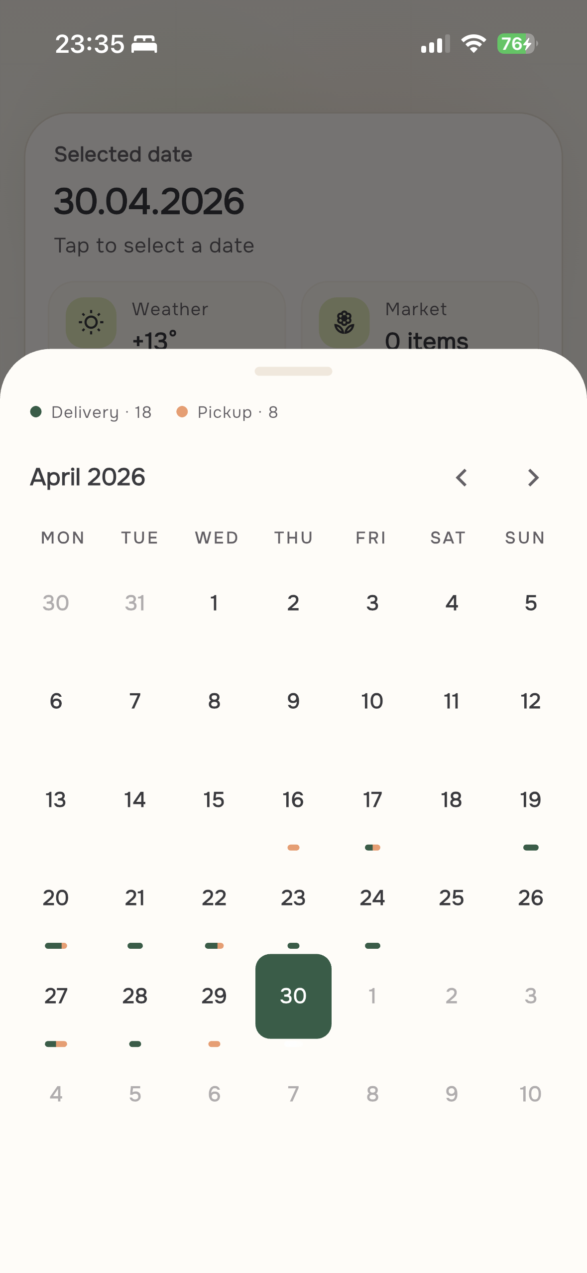 Floraboard florist app monthly production calendar